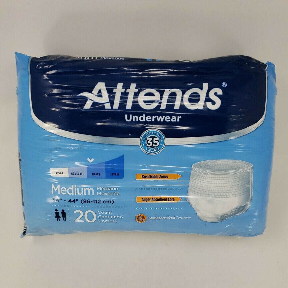 Attends Underwear Medium Men Woman Unisex 20 Count Package 34"-44" Sealed NEW